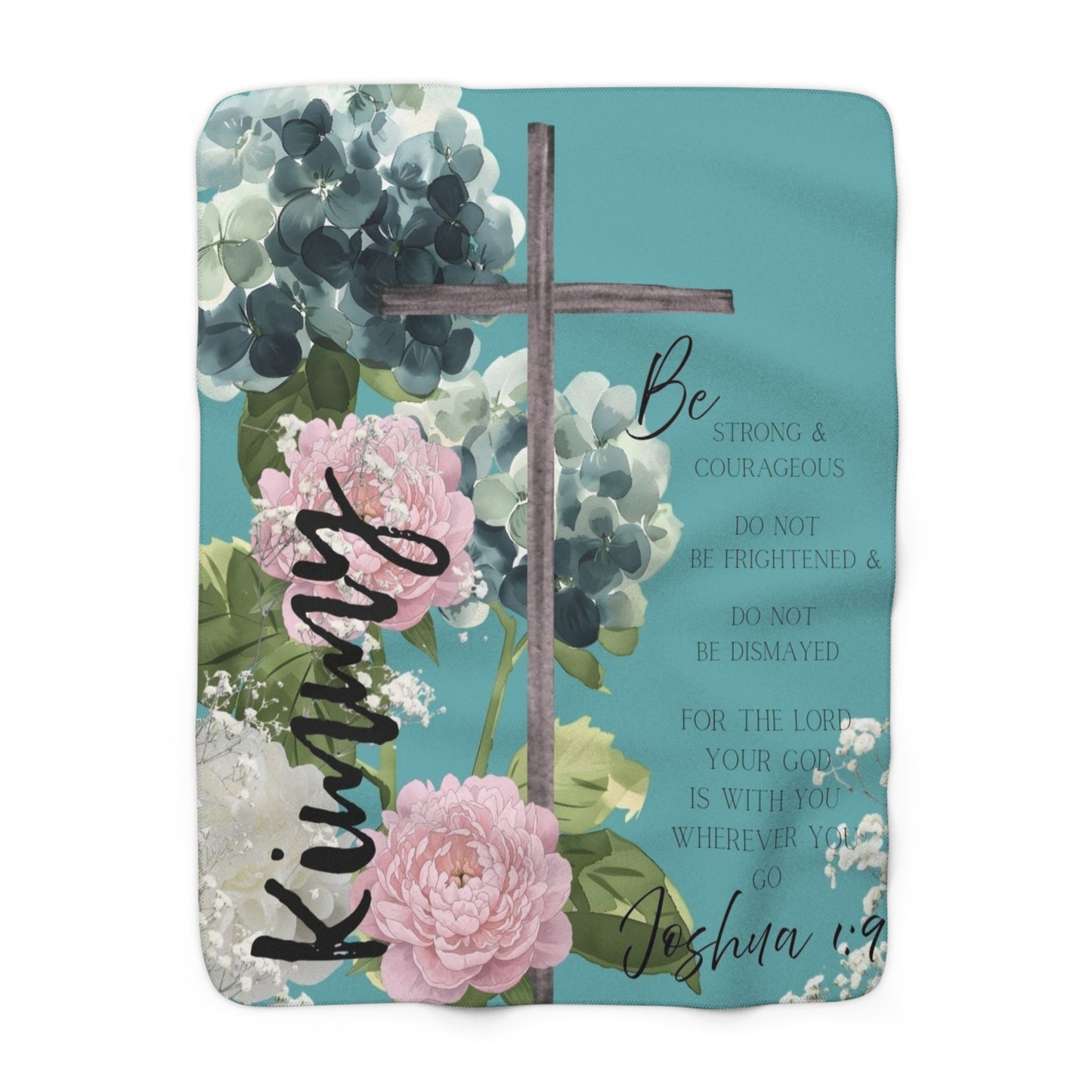 Kimmy Personalized Spiritual Bible Verse Holiday Sherpa Blanket — Cozy Teal Winter Fleece