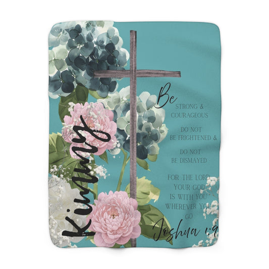 Kimmy Personalized Spiritual Bible Verse Holiday Sherpa Blanket — Cozy Teal Winter Fleece
