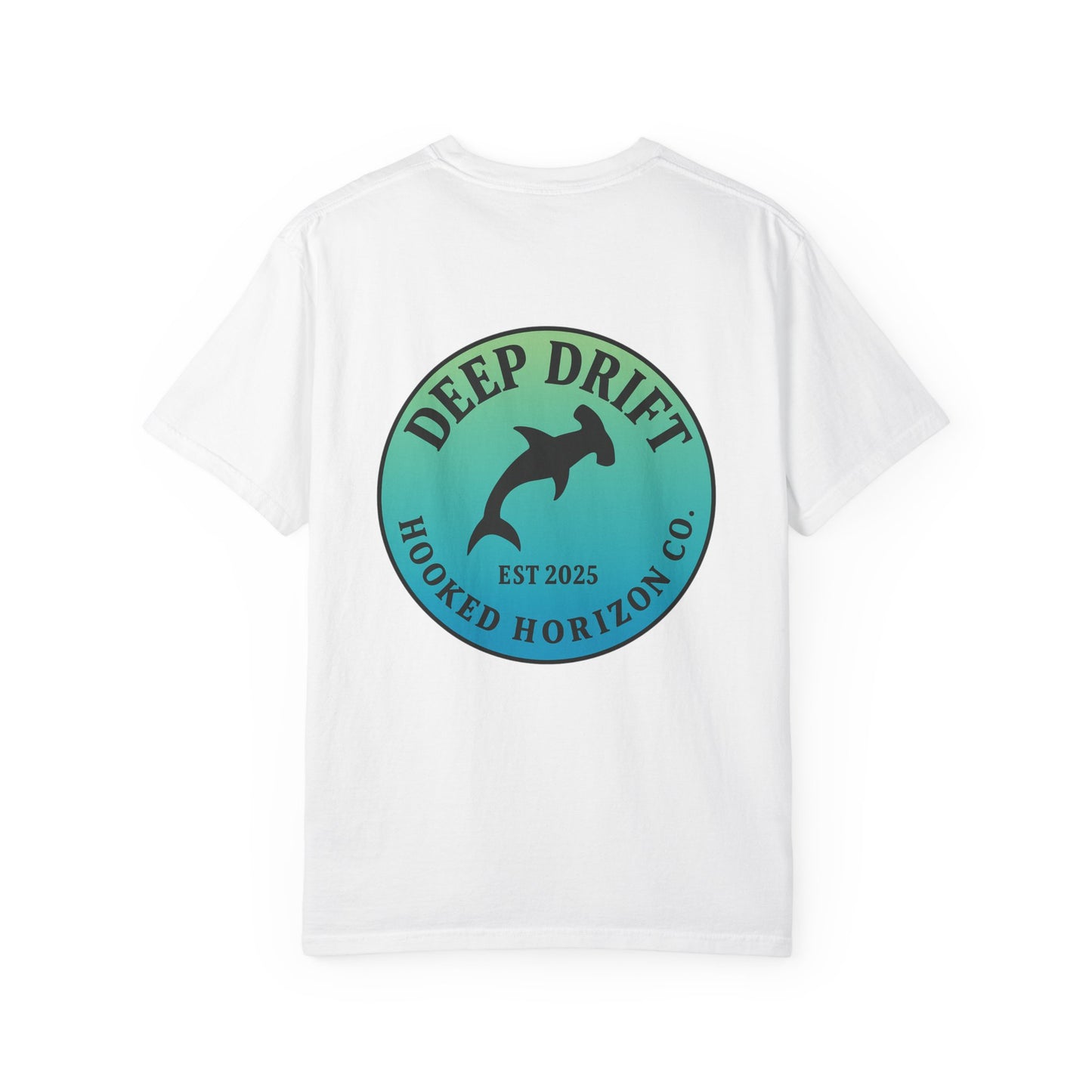 Deep Drift Fishing T-Shirt - Green & Blue Fishing Tee for Angler Lovers, Hammer Head Shark, Ocean Tee