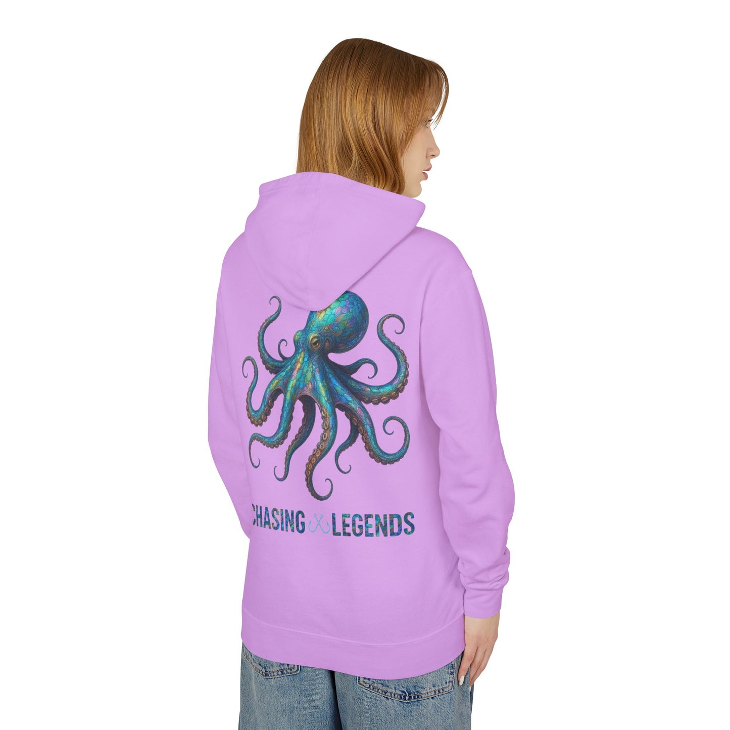 Chasing Legends Octopus Hoodie — Hooked Horizon Co Unisex Lightweight Hoodie with Deep Drift Design | Perfect for Fishermen, Beach Lovers, Casual Outings, Gift for Him/Her, Nautical Style,  Ocean Lover Gifts