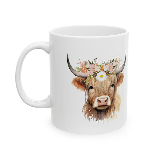 Floral Highland Cow Mug | Cute Cow Coffee Cup | Farmhouse Decor | Gift for Animal Lovers | Unique Mug for Birthdays, Kitchen, Office