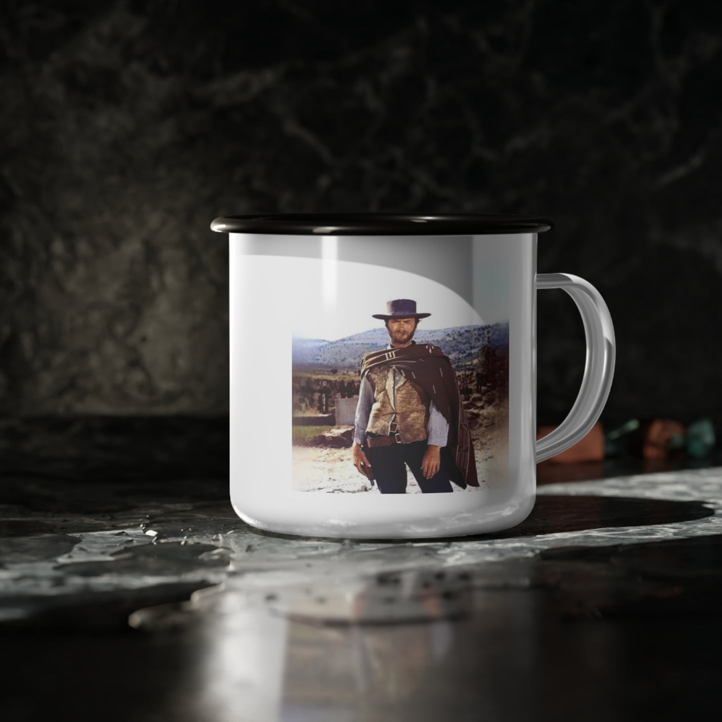 Cowboy Themed Enamel Camp Cup - Rustic Outdoor Mug for Campers, Perfect Gift for Outdoor Enthusiasts, Unique Hiking Mug, Adventure Travel