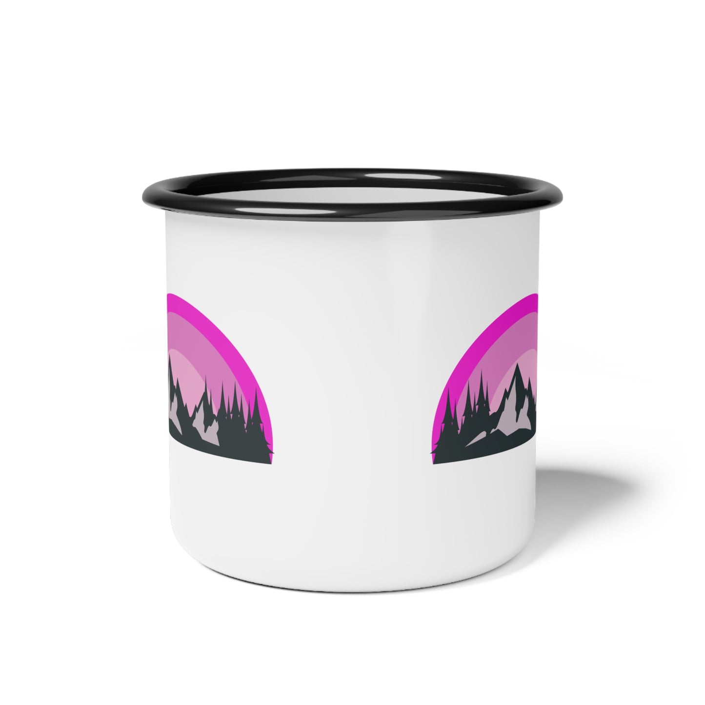 Mountain Sunset Enamel Camp Cup, Camping Mug, Adventure Gift, Outdoor Travel Cup, Pink Wilderness Coffee Mug, Nature Lover's Drinkware