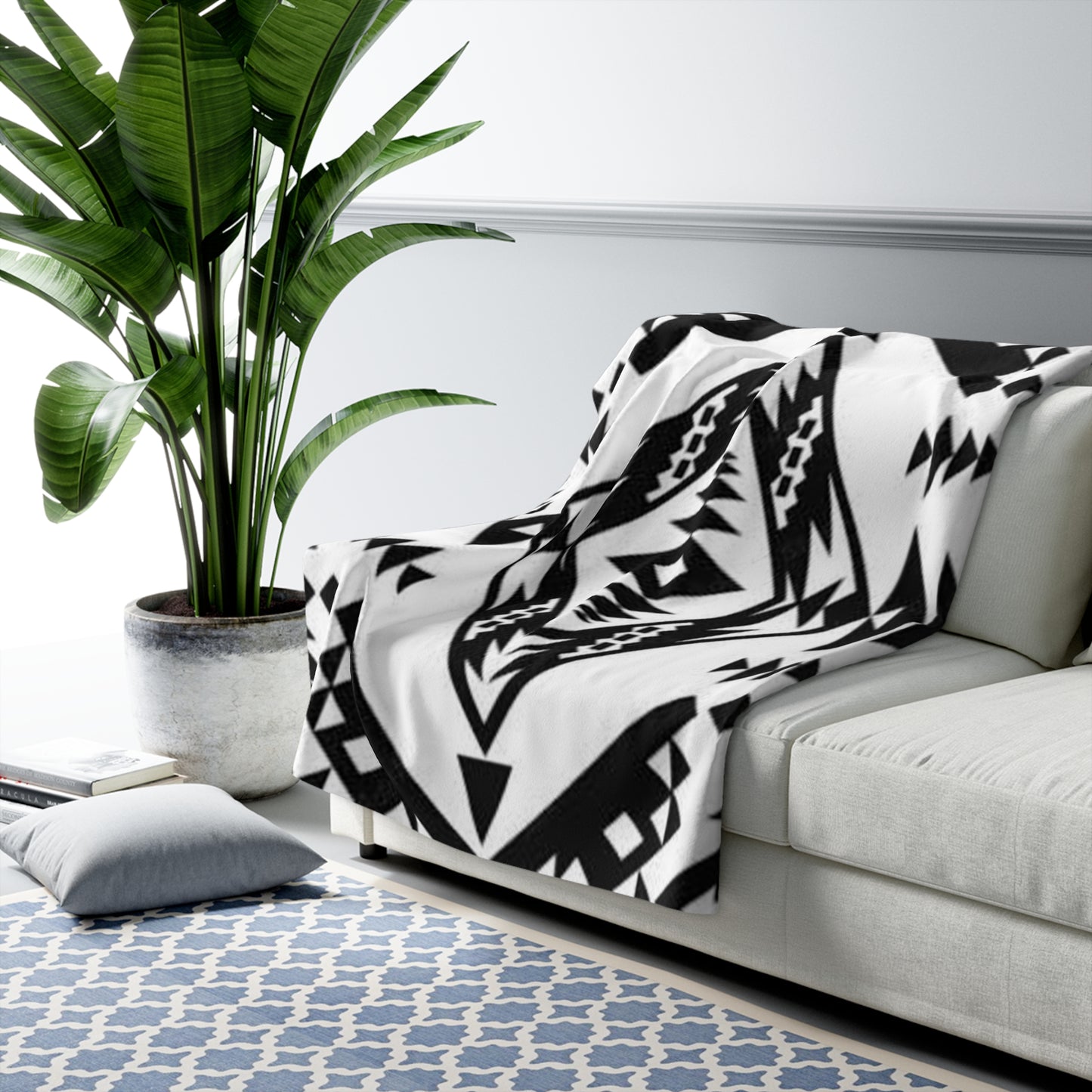 Sioux Sherpa Fleece Blanket - Modern Tribal Design, Perfect for Home Decor, Gift for Him/Her, Winter Warmth, Beach Blanket