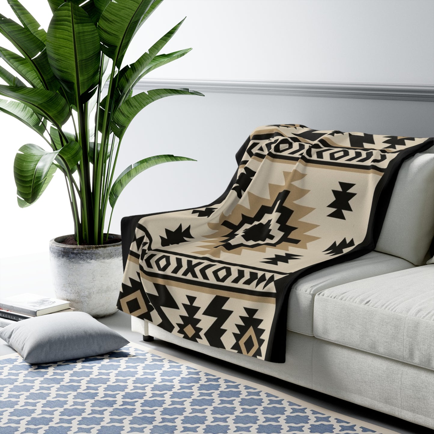 Wanda Sherpa Fleece Blanket - Modern Tribal Design, Perfect for Home Decor, Gift for Him/Her, Winter Warmth, Beach Blanket