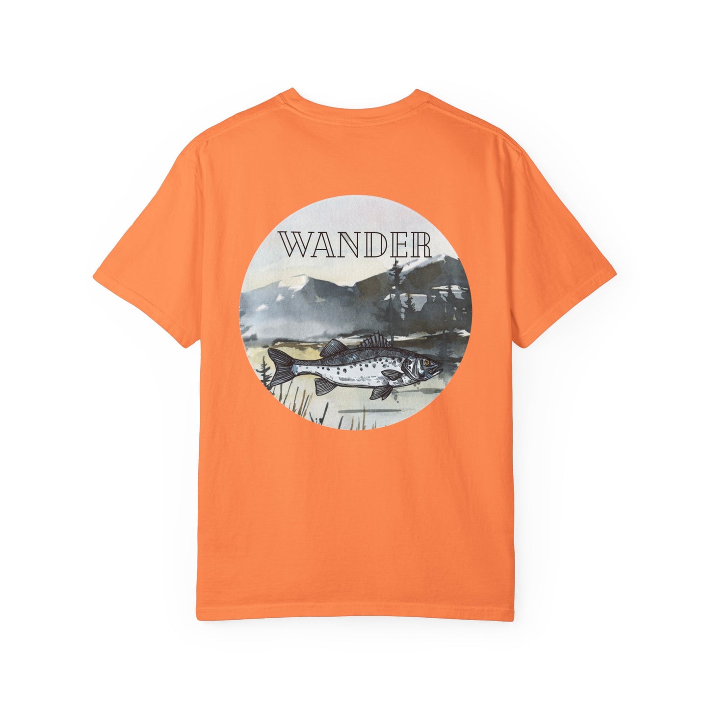Ready to Run Wander Tee in Black Writing on Front & Image on Back Wildlife Adventure Tee Unisex Garment-Dyed T-shirt, Boho Nature Tee, Camping Shirt, Adventure Apparel, Gift for Wilderness Lovers, Angler Lover Giftd