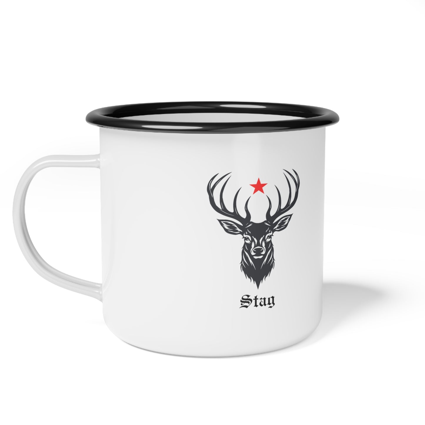 Vintage Enamel Camp Cup with Stag Illustration - Perfect for Hiking, Camping, Wild Game Lovers, Outdoor Activities