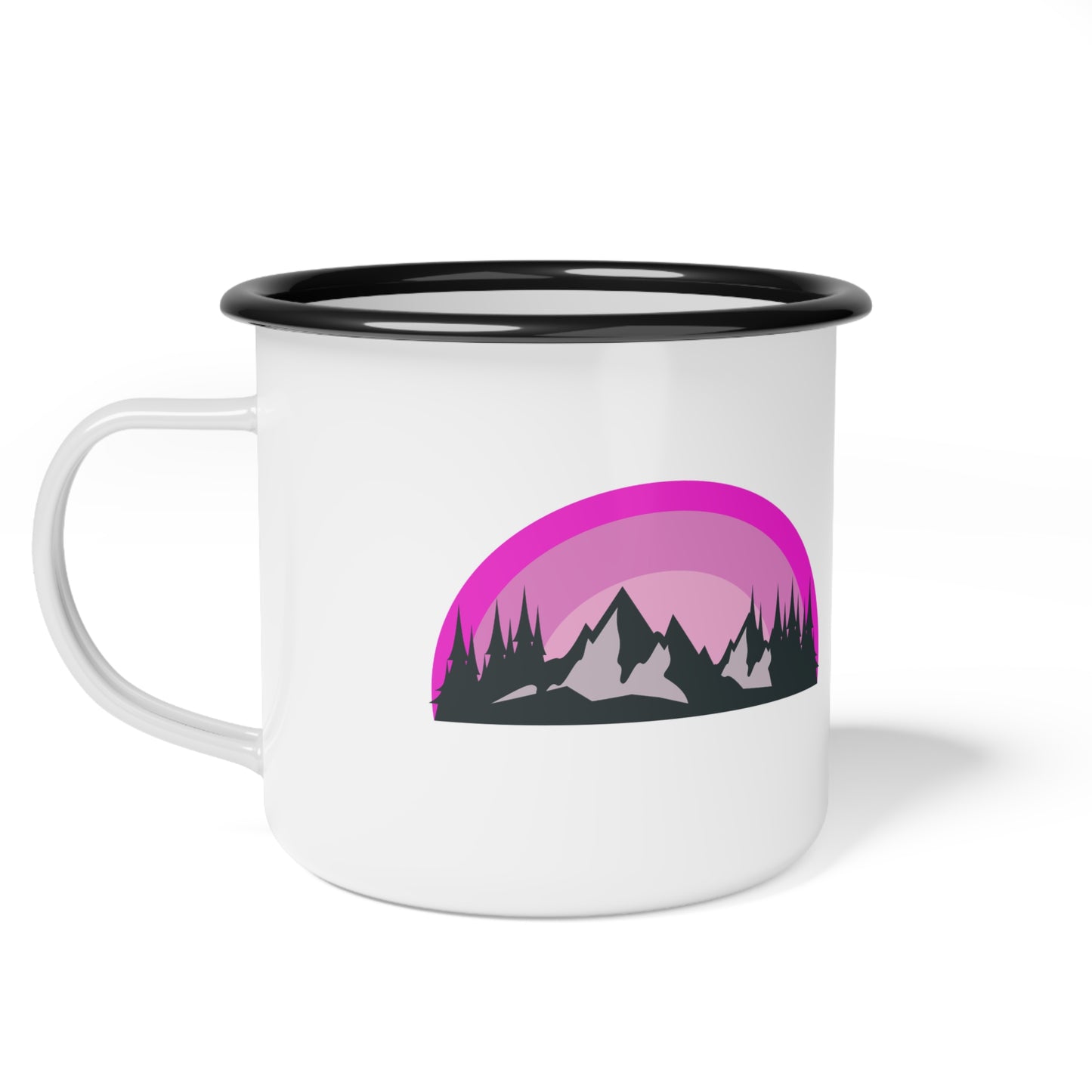 Mountain Sunset Enamel Camp Cup, Camping Mug, Adventure Gift, Outdoor Travel Cup, Pink Wilderness Coffee Mug, Nature Lover's Drinkware