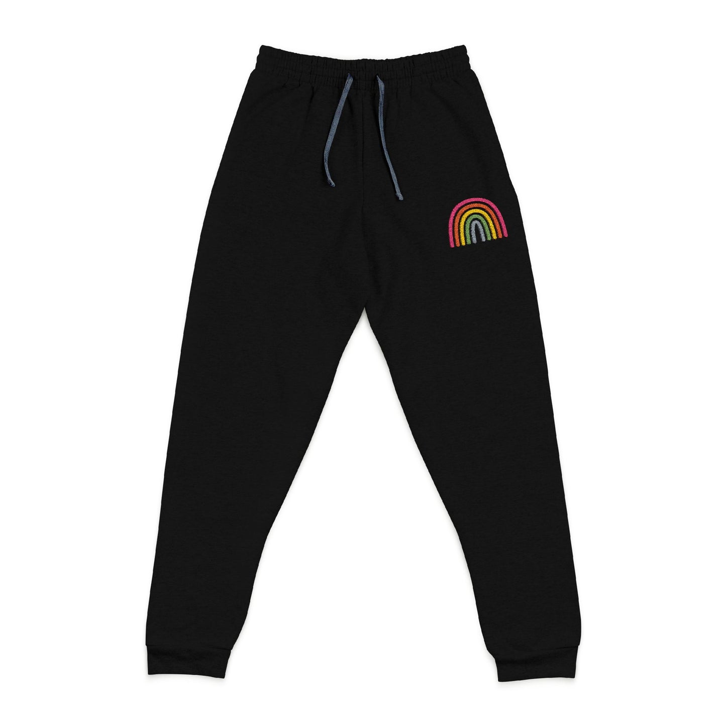 Comfy Embroidered Rainbow Unisex Joggers - Soft Cozy Lounge Pants for Relaxation, Gift for Her, Relaxation Wear, Rainbow Apparel