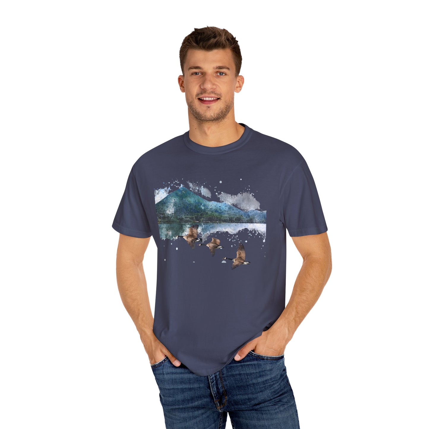 Geese Wildlife Adventure Tee Unisex Garment-Dyed T-shirt, Boho Nature Tee, Camping Shirt, Adventure Apparel, Gift for Wilderness Lovers