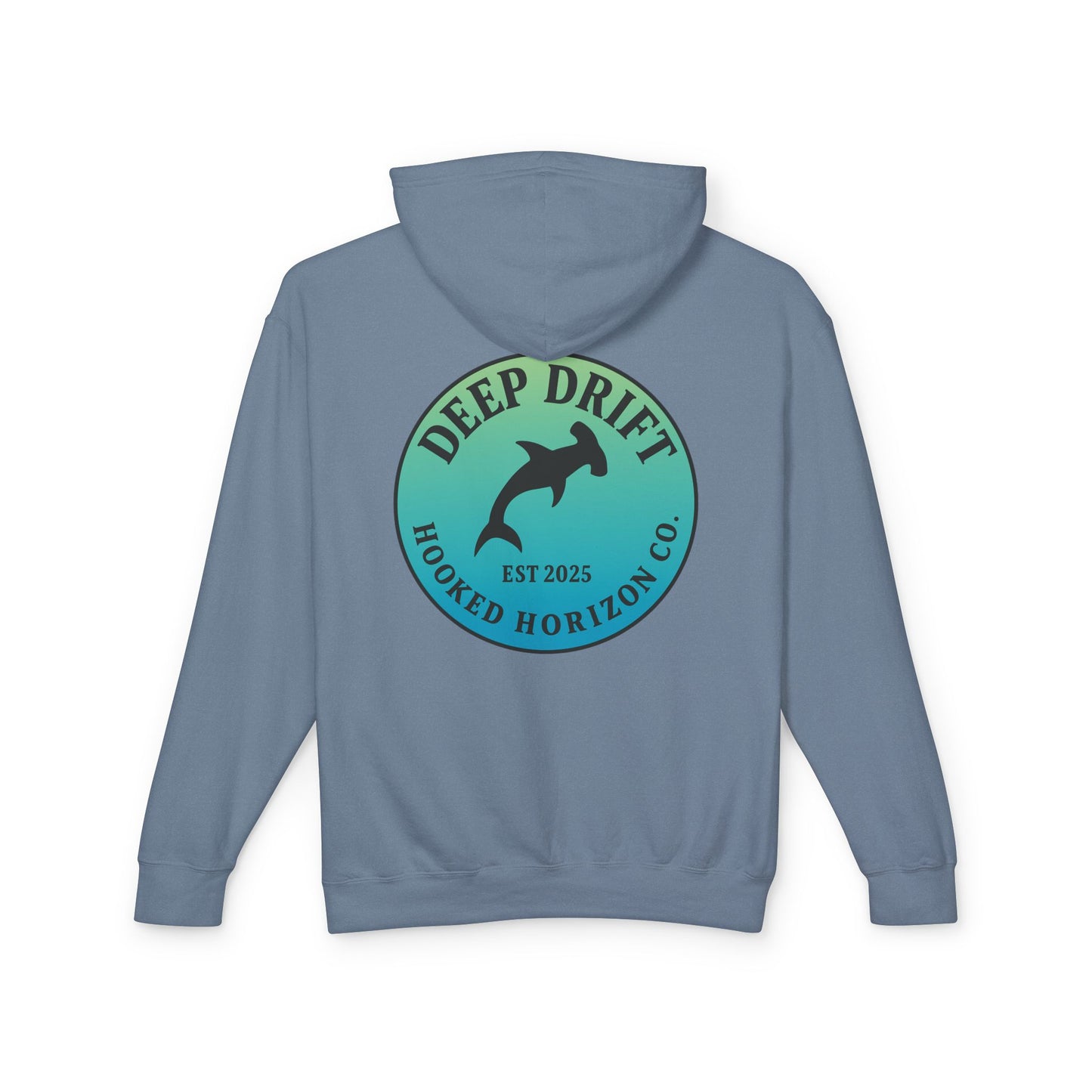 Hooked Horizon Co Unisex Lightweight Hoodie with Deep Drift Design | Perfect for Fishermen, Beach Lovers, Casual Outings, Gift for Him/Her, Nautical Style,  Ocean Lover Gifts