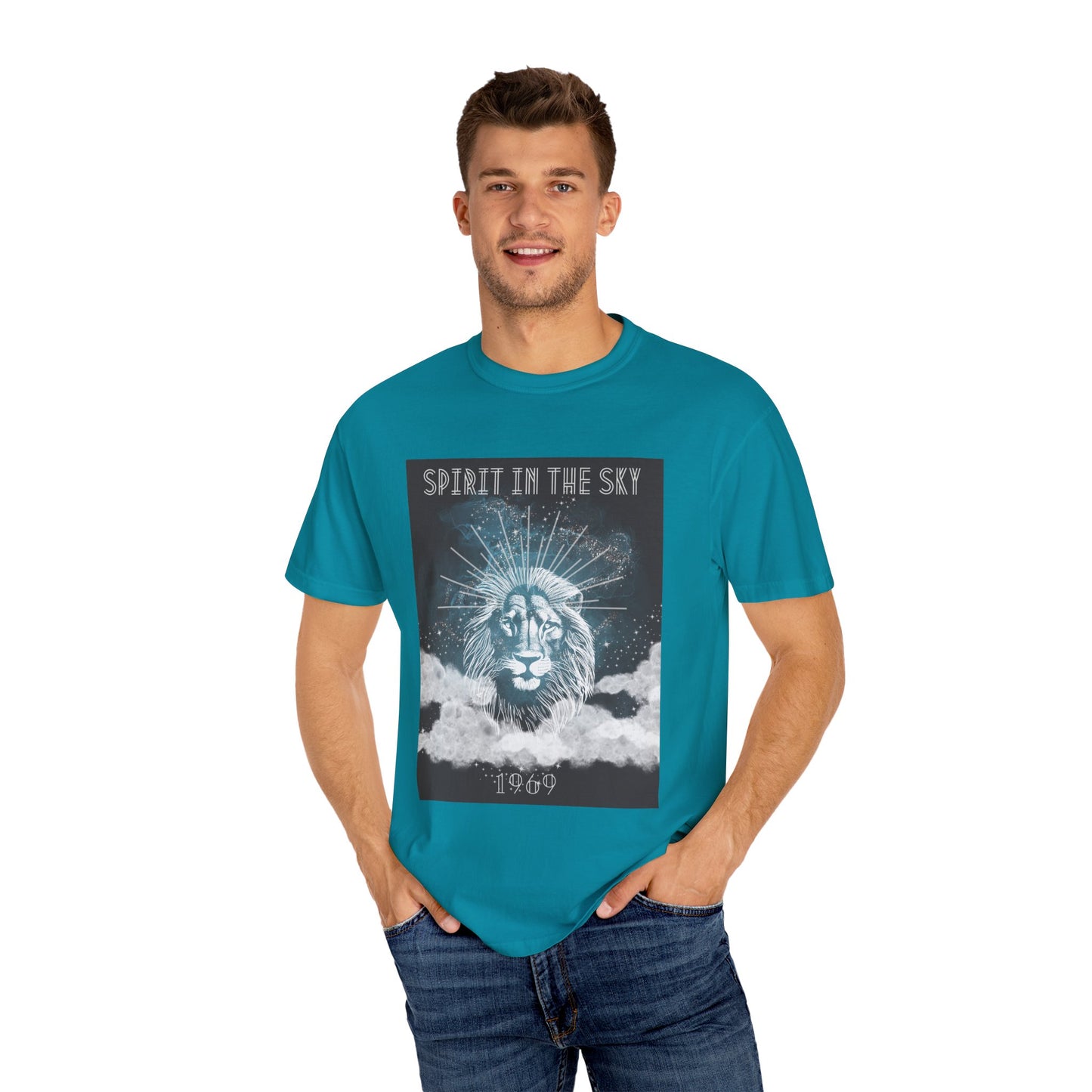 Spirit in the Sky Lion T-Shirt, Unisex Garment-Dyed Tee, Boho Shirt, Festival Apparel, Unique Graphic Tee, Music Lover Gift