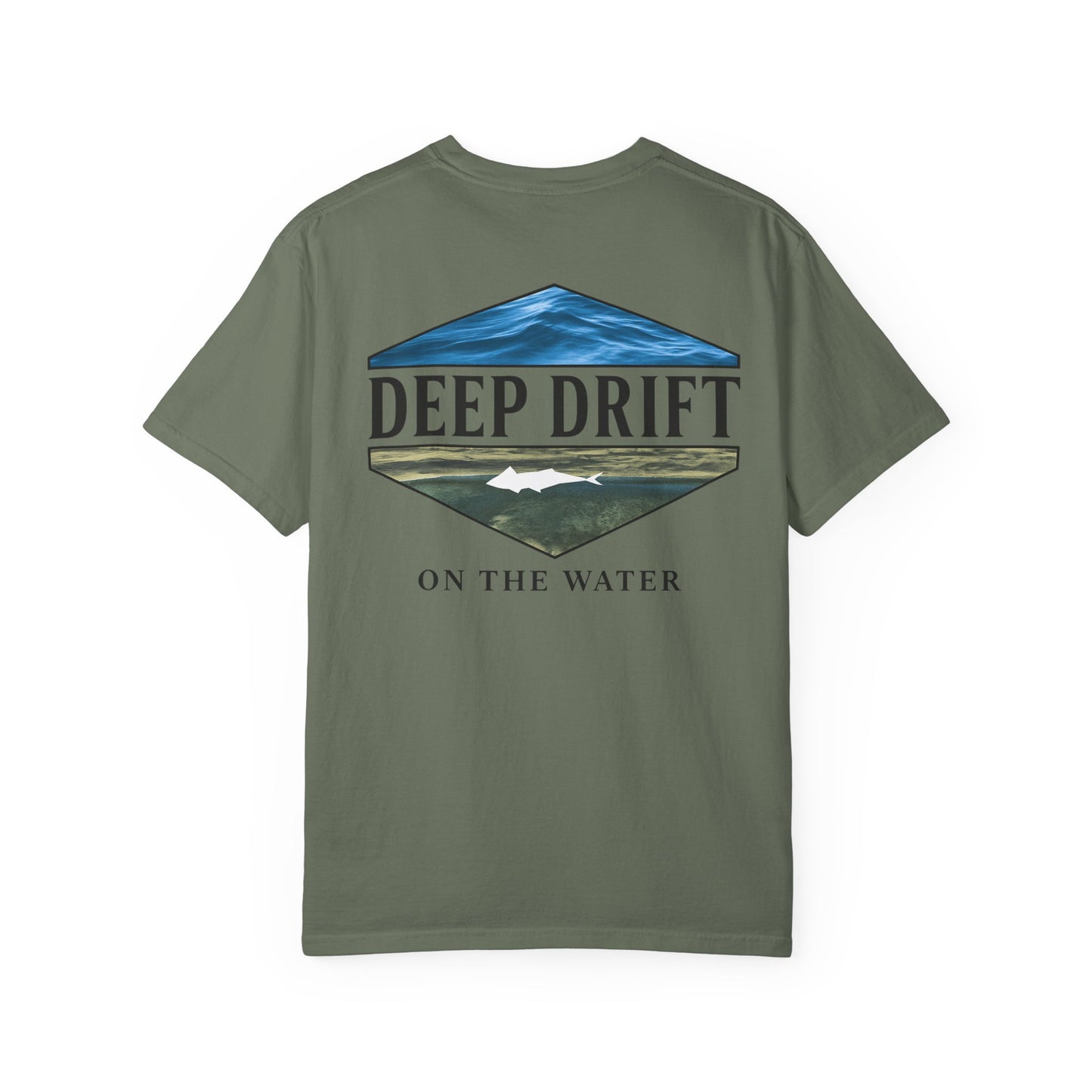 Deep Drift Fishing T-Shirt - Green & Blue Fishing Tee for Angler Lovers, Shark Lovers, Ocean Tee