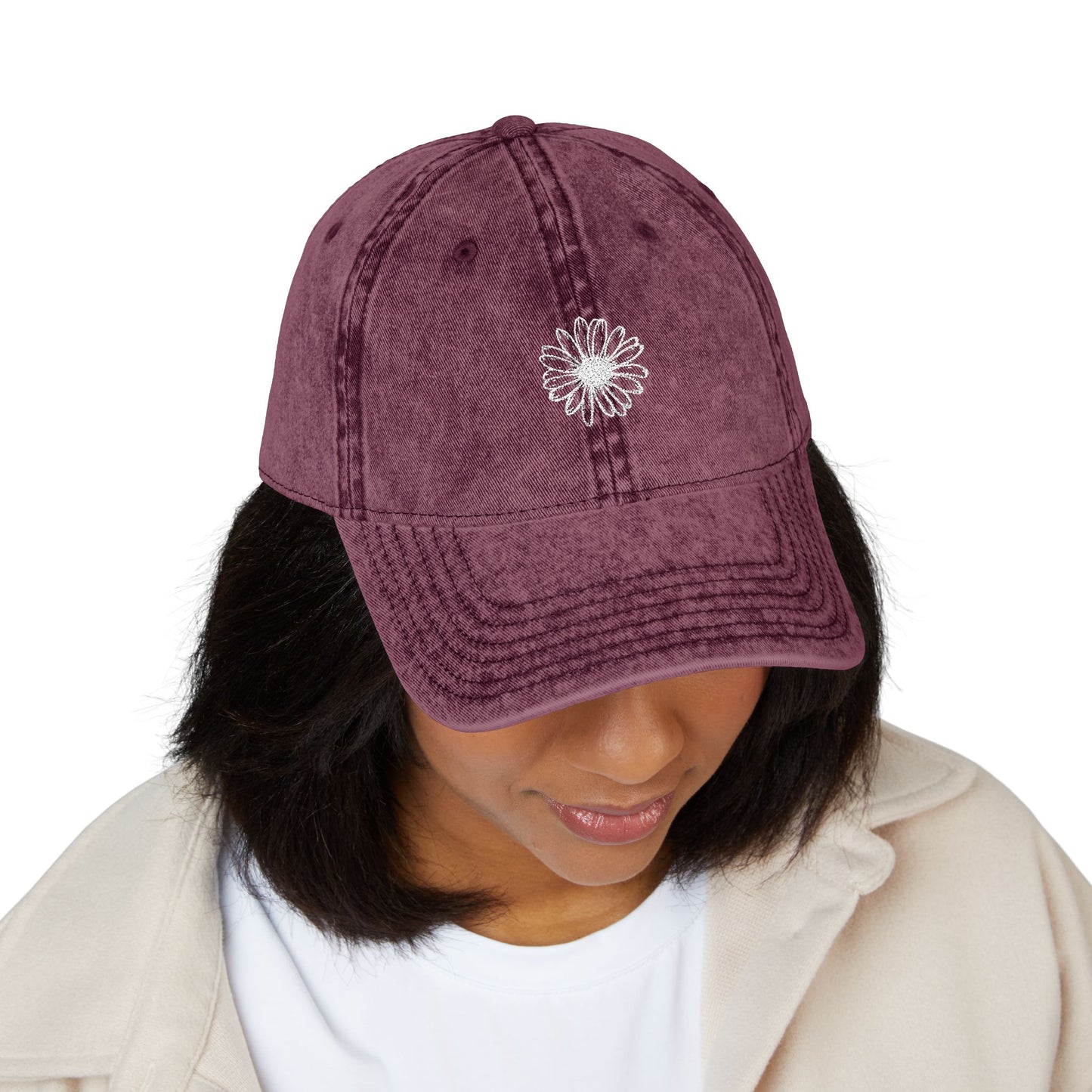 Daisy AdventureAwaits | Retro Embroidered Hat for Nature Celebrations, Casual Wear, Gifts, July 4th, Independence Day