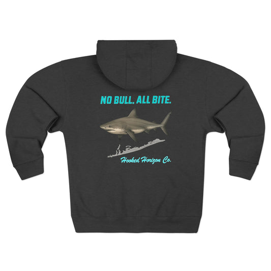 Blue Siesta Key Bull Shark Tee Deep Drift Hooked Horizon C. No Bull All BiteUnisex Zip Hoodie for Ocean Lovers, Nautical Fashion, Cool Weather Gear, Everyday Comfort, Perfect Gift