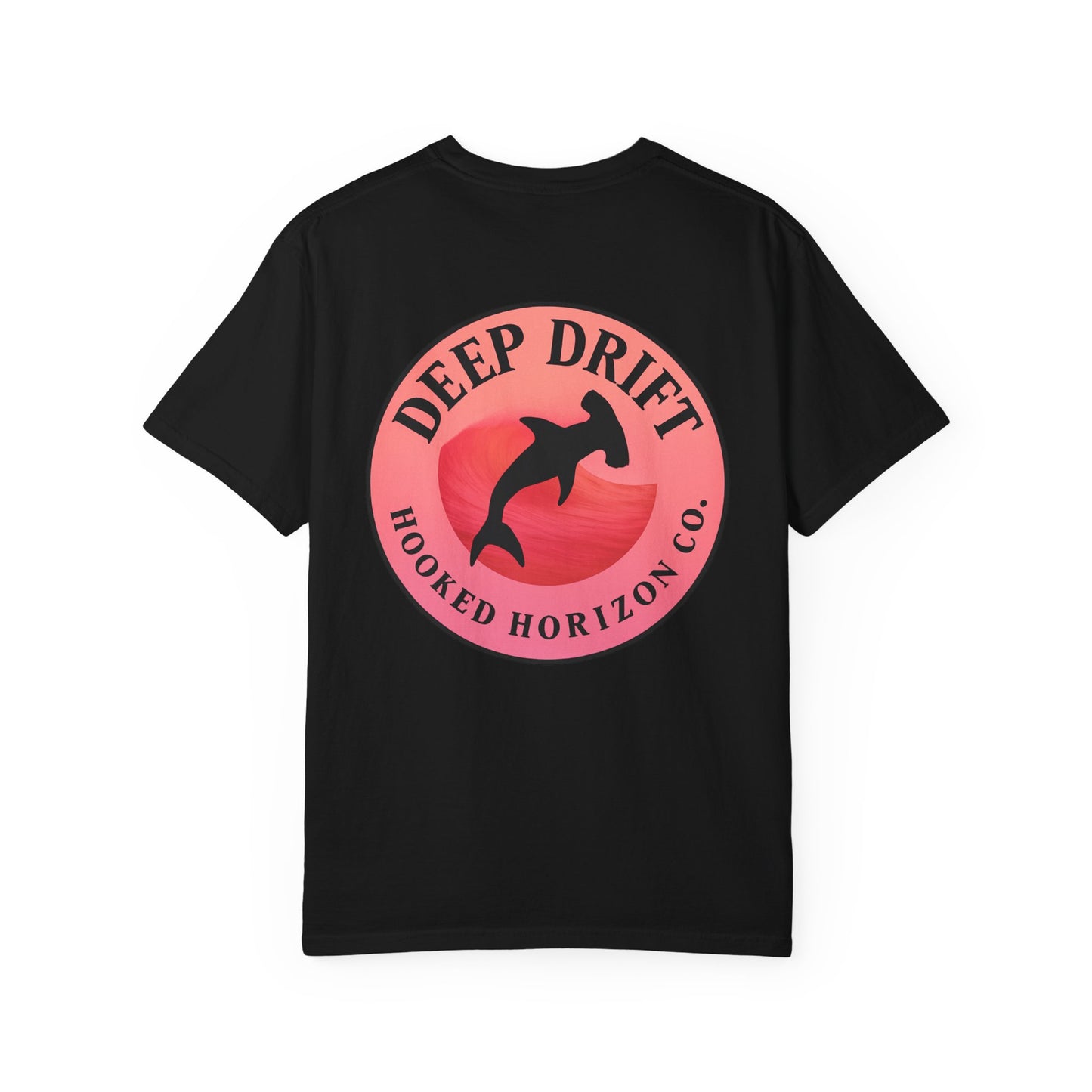 Deep Drift Fishing T-Shirt - Pink & Peach Fishing Tee for Angler Lovers, Pink Ombre, Hammer Head Shark Tee, Ocean-inspired