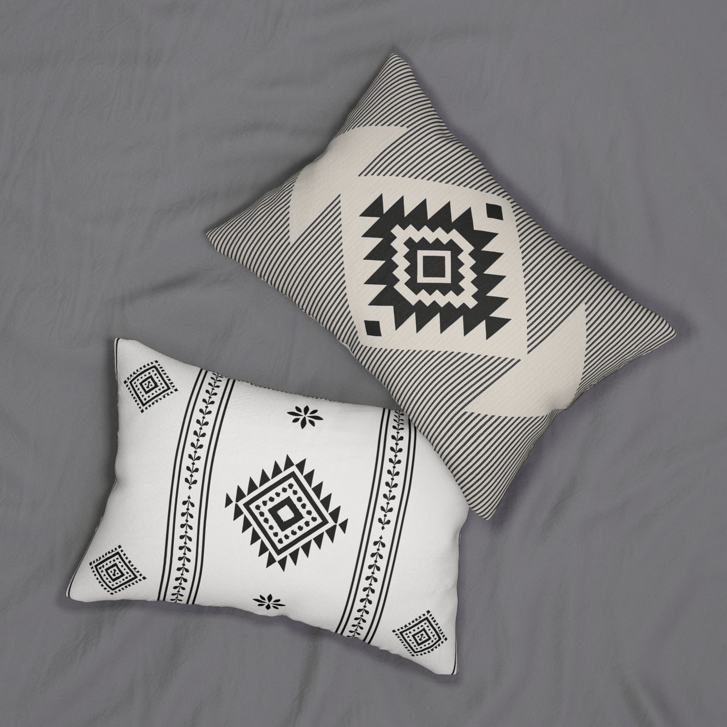 2 In 1 White & Black Western Pattern Lumbar Pillow, Farmhouse Decor, Cozy Home Accent, Unique Gift for Animal Lovers, Boho Cushion