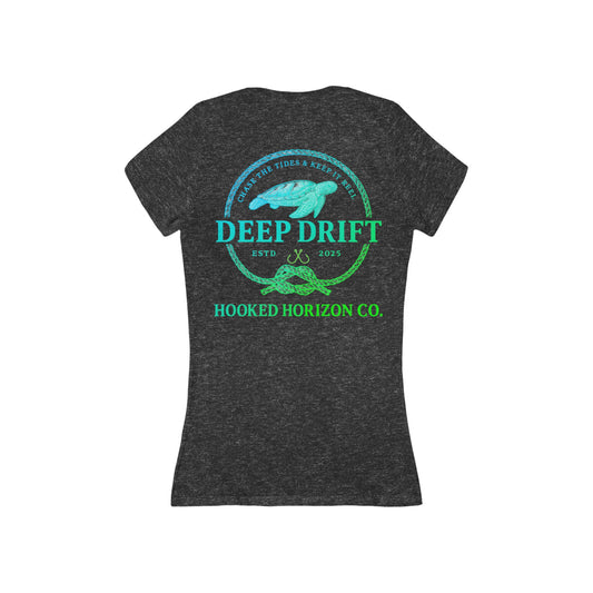 Blue To Green  Deep Drift Women's V-Neck Tee - Turtle PinkCasual Style, Gift for Beach Lovers, Summer Wear, Travel Outfit, Comfortable Tee
