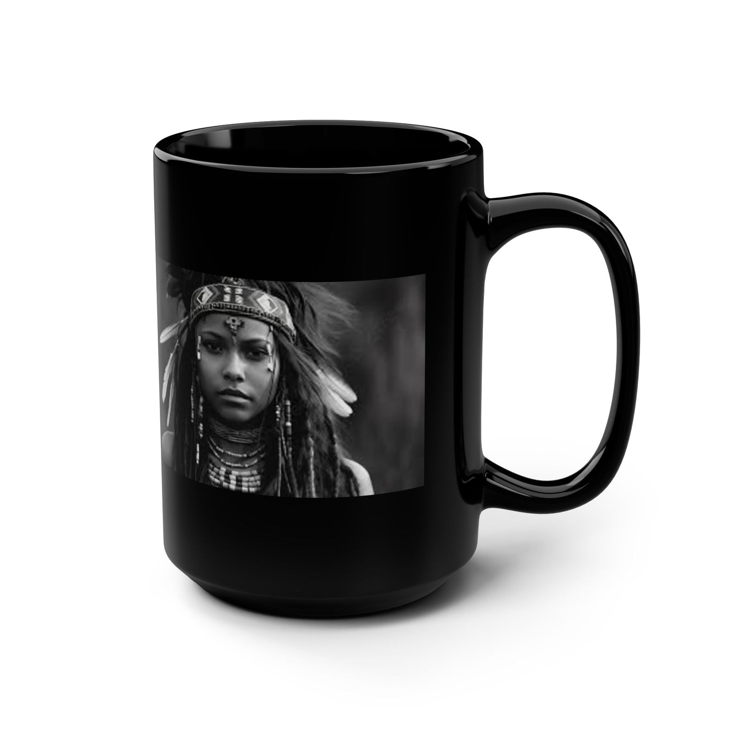 Bohemian Black Mug, 15oz - Ethnic Tribal Design, Coffee Lover Gift, Home Decor, Unique Drinkware, Minimalist Style