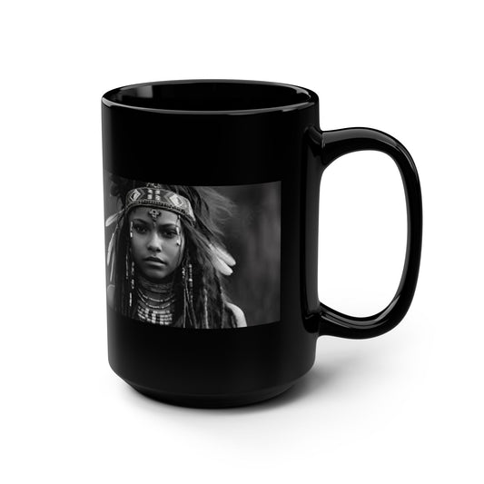 Bohemian Black Mug, 15oz - Ethnic Tribal Design, Coffee Lover Gift, Home Decor, Unique Drinkware, Minimalist Style