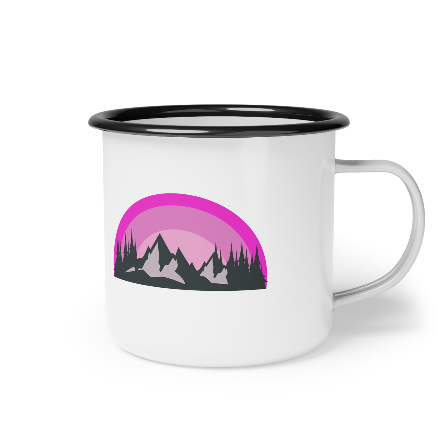 Mountain Sunset Enamel Camp Cup, Camping Mug, Adventure Gift, Outdoor Travel Cup, Pink Wilderness Coffee Mug, Nature Lover's Drinkware