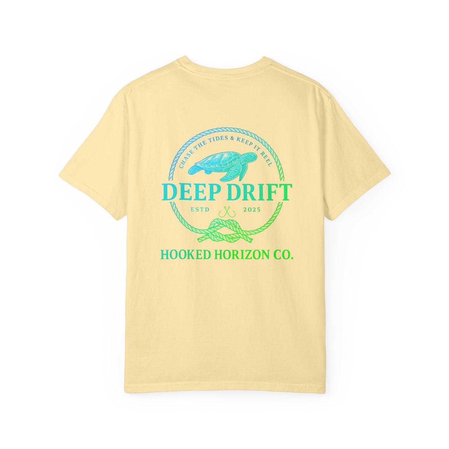 Deep Drift Fishing T-Shirt - Green & Blue Fishing Tee for Angler Lovers, Hammer Head Shark, Ocean Tee