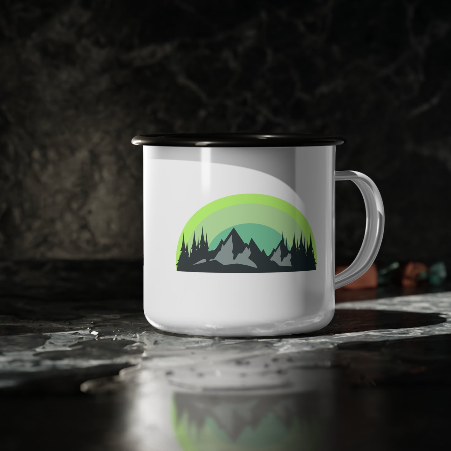 Nature-Inspired Enamel Camp Cup, Adventure Mug, Outdoor Coffee Mug, Gift for Campers, Travel Mug, Hiking Cup