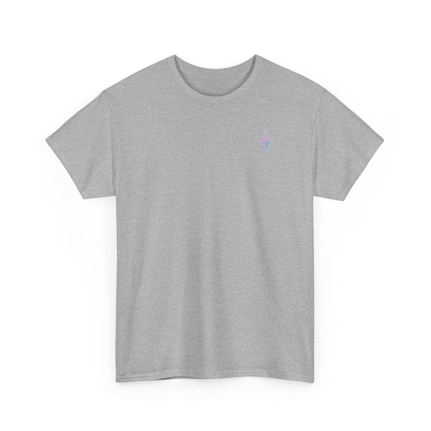 Arrow Ridge Gradient Tee — Minimal Origami Logo T-Shirt with Pastel Holographic Design