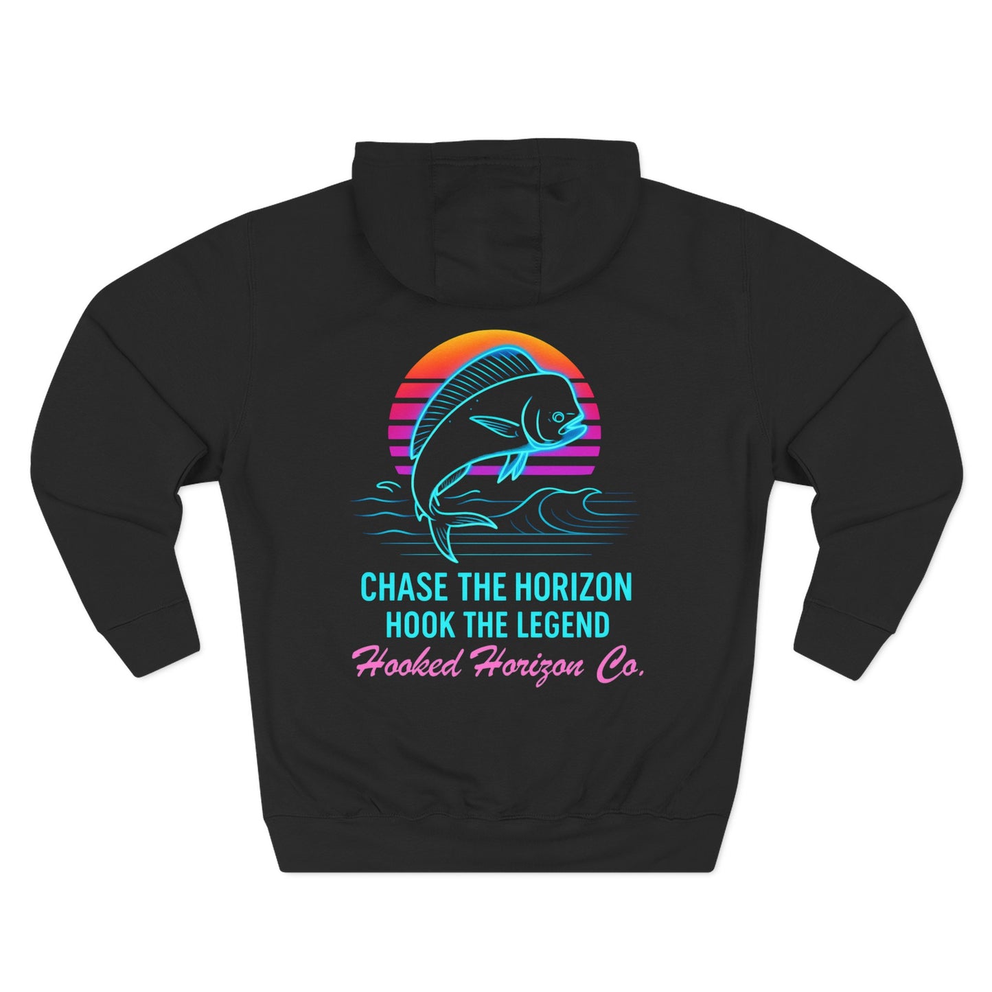 Retro Deep Drift Neon Mahi Fishing Hoodie – "Chase the Horizon, Hook the Legend" Graphic