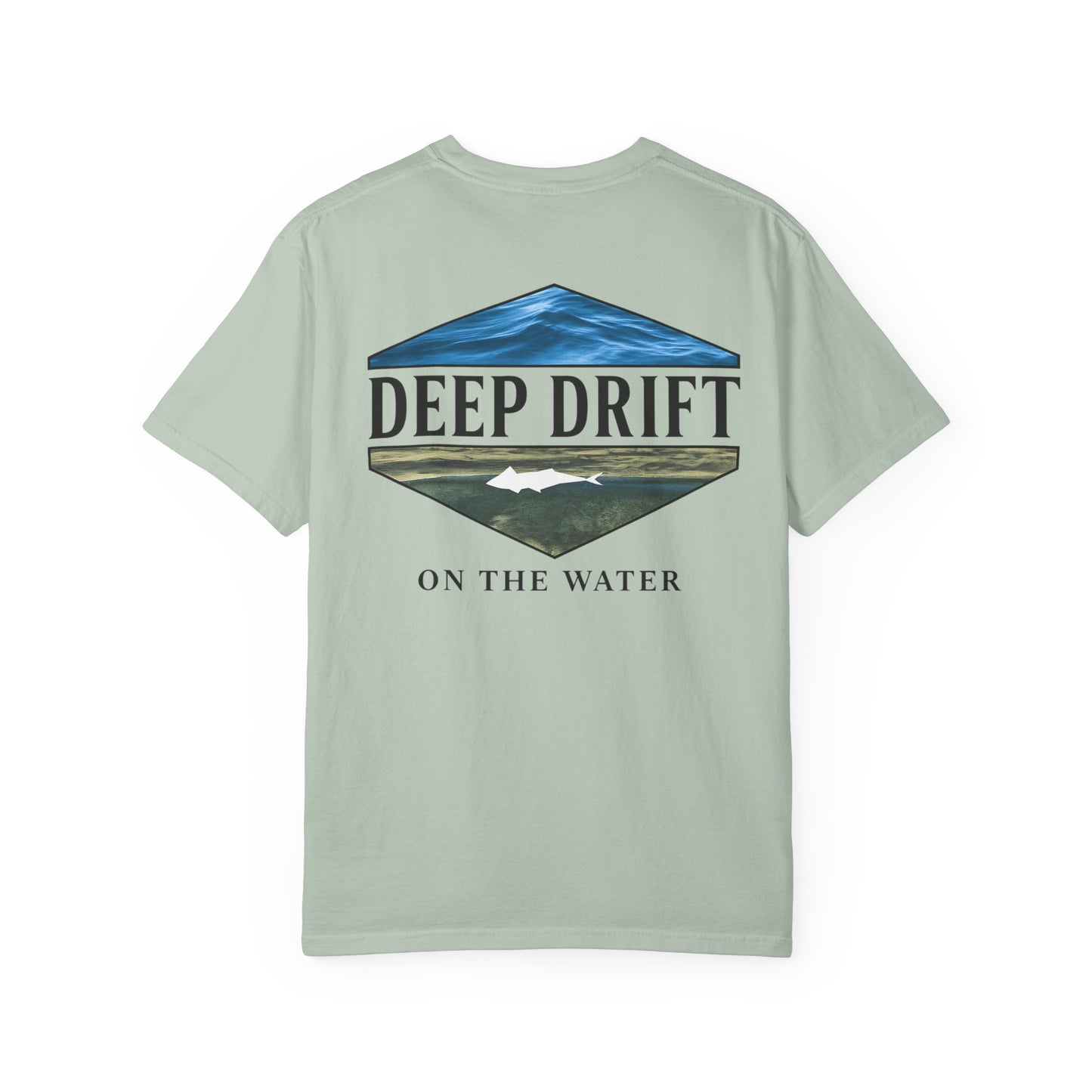 Deep Drift Fishing T-Shirt - Green & Blue Fishing Tee for Angler Lovers, Shark Lovers, Ocean Tee