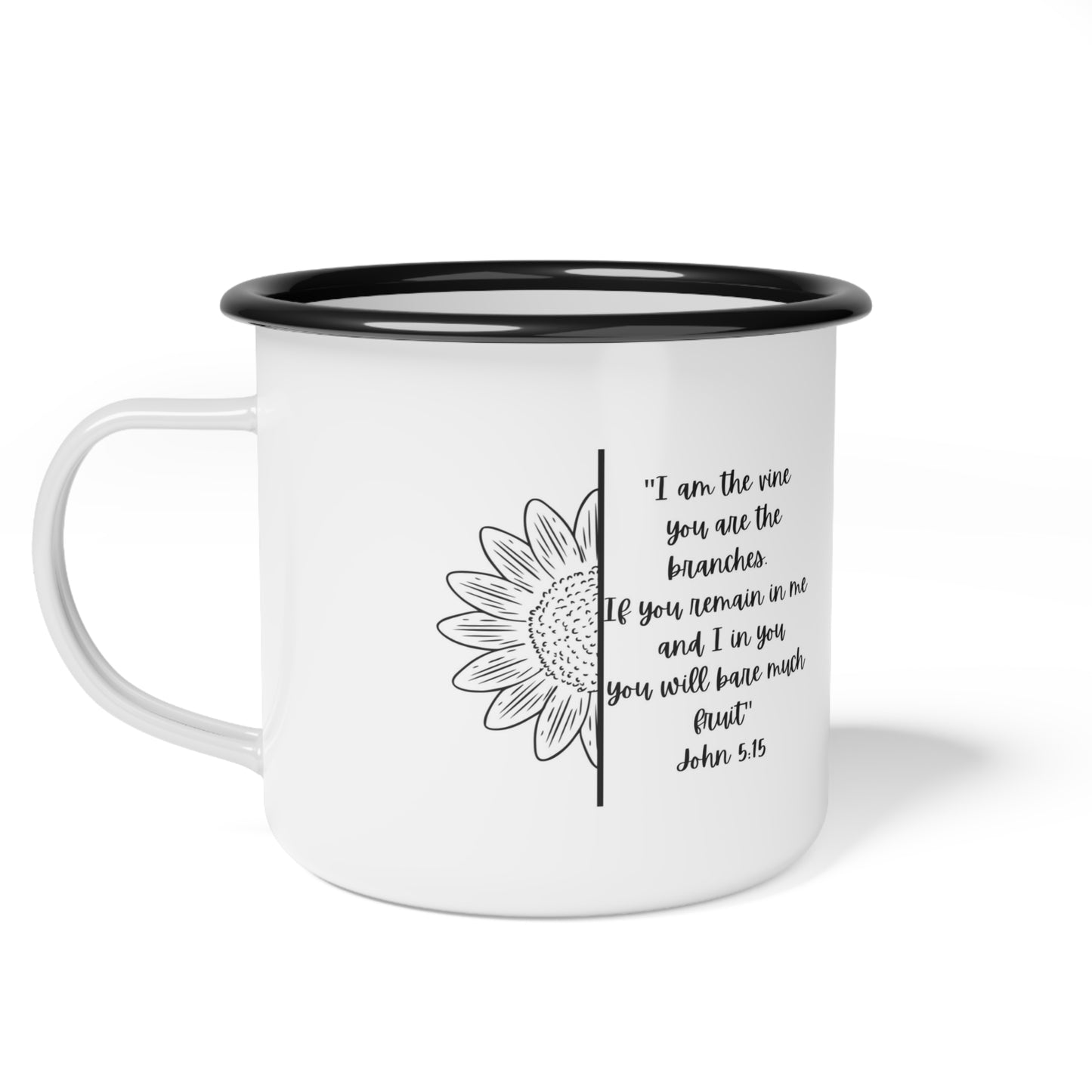 Inspirational Enamel Camp Cup with Sunflower Design, Motivational Gift for Nature Lovers, Travel Mug, Faithful Reminder for Campers, Outdoor