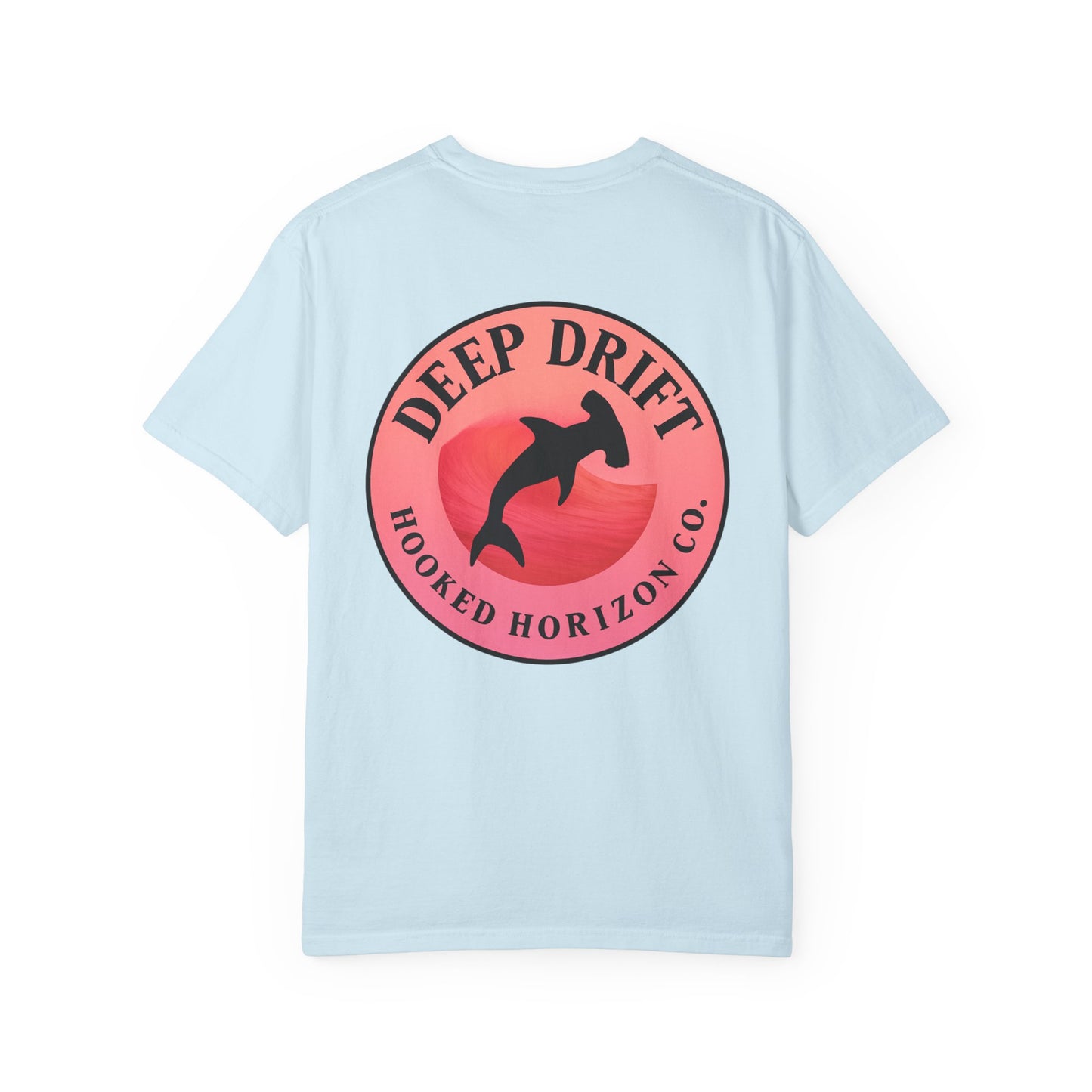 Deep Drift Fishing T-Shirt - Pink & Peach Fishing Tee for Angler Lovers, Pink Ombre, Hammer Head Shark Tee, Ocean-inspired