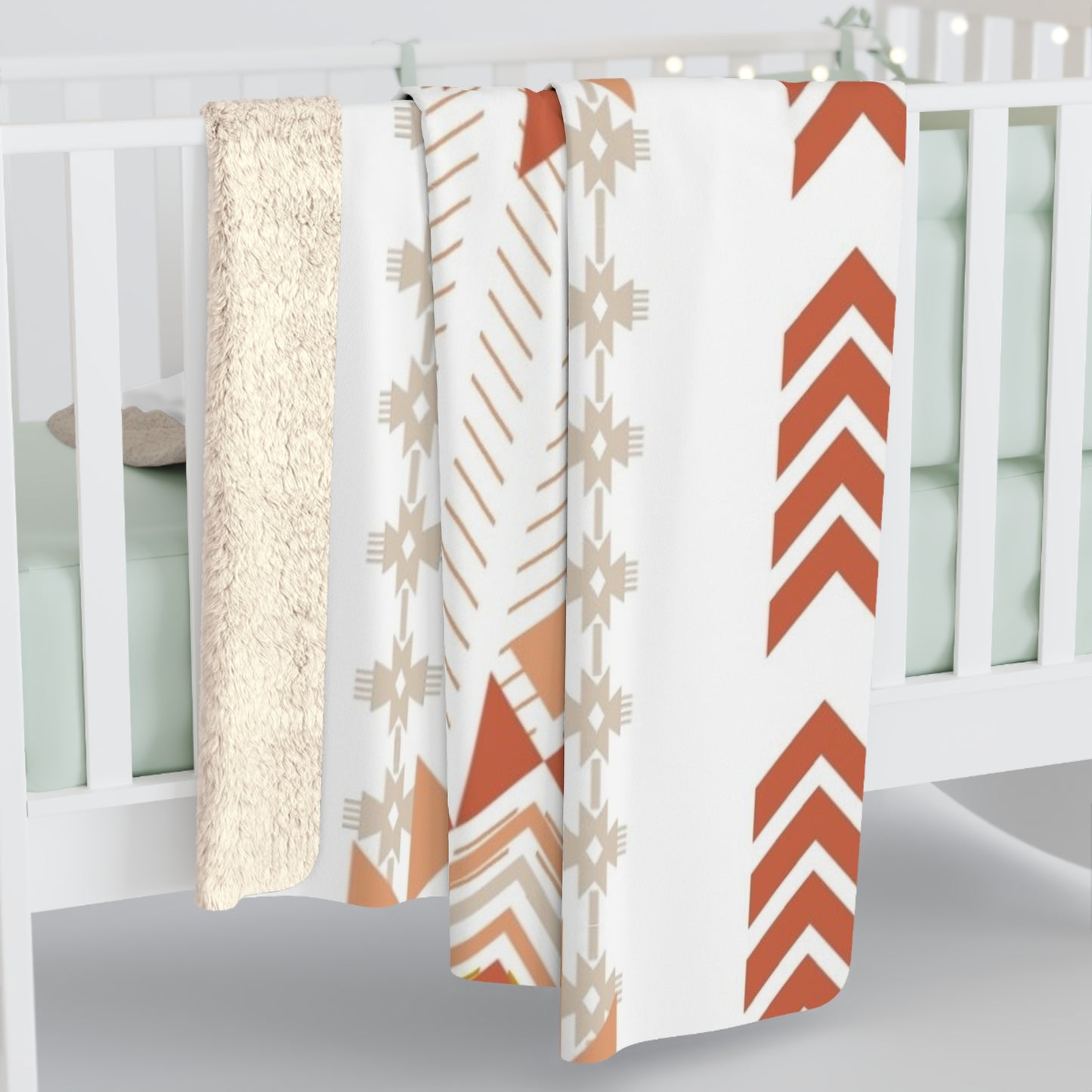 Navajo Orange Sherpa Fleece Blanket - Modern Tribal Design, Perfect for Home Decor, Gift for Him/Her, Winter Warmth, Beach Blanket