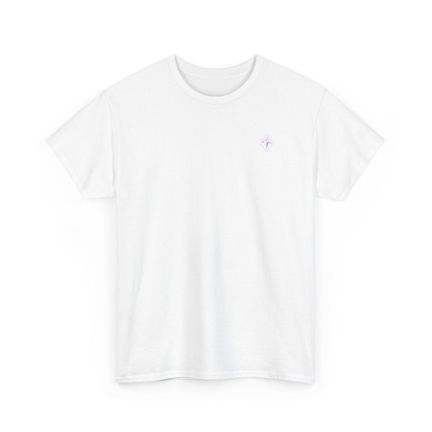 Arrow Ridge Gradient Tee — Minimal Origami Logo T-Shirt with Pastel Holographic Design