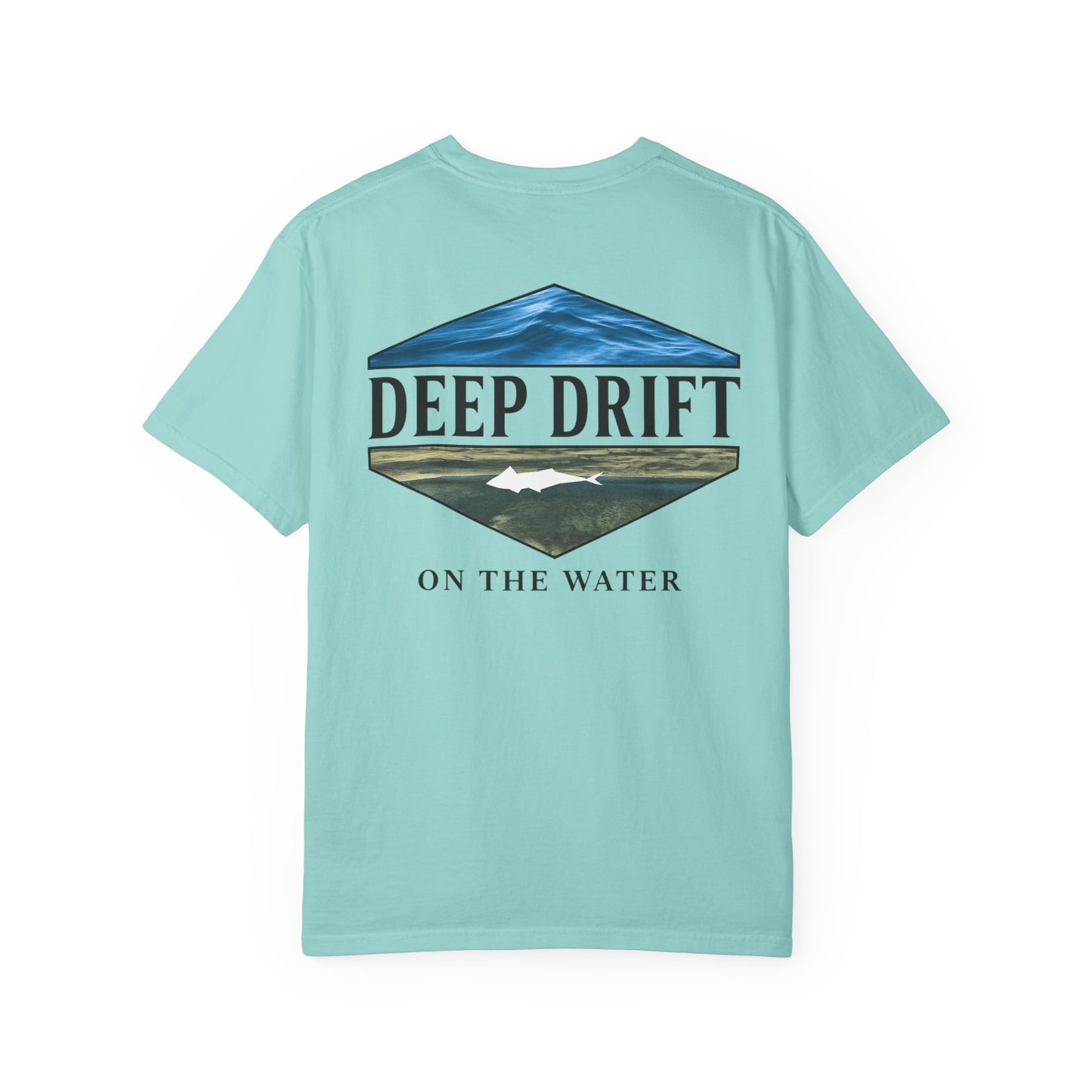 Deep Drift Fishing T-Shirt - Green & Blue Fishing Tee for Angler Lovers, Shark Lovers, Ocean Tee