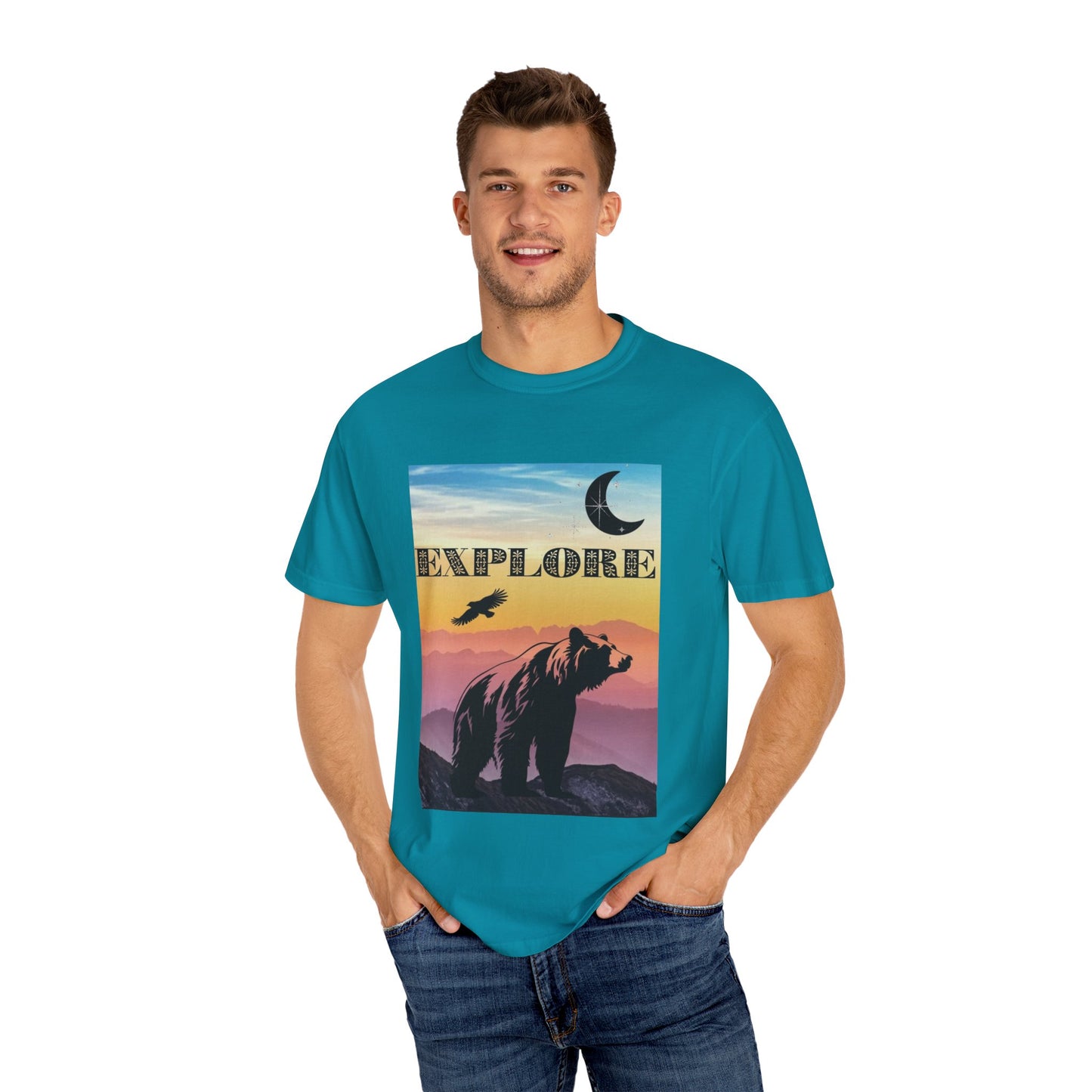 Explore Wildlife Adventure Tee Unisex Garment-Dyed T-shirt, Boho Nature Tee, Camping Shirt, Adventure Apparel, Gift for Wilderness Lovers