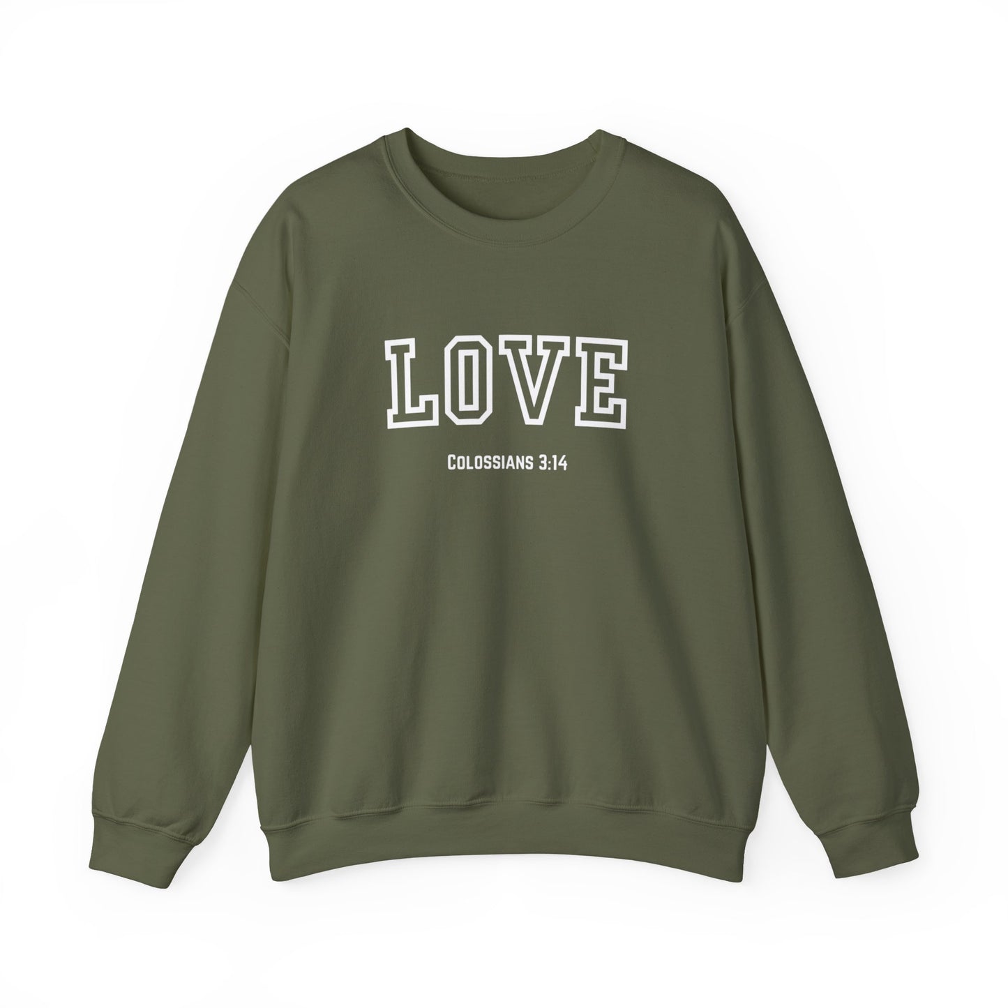 Love Crewneck Sweatshirt, Unisex Fashion, Comfortable Gift, Colossians 3:14 Design, Cozy Casual Wear, Perfect for Any Occasion