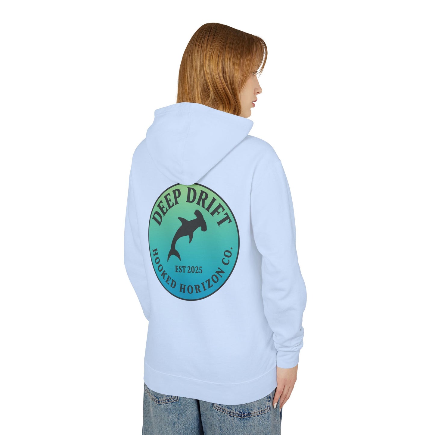 Hooked Horizon Co Unisex Lightweight Hoodie with Deep Drift Design | Perfect for Fishermen, Beach Lovers, Casual Outings, Gift for Him/Her, Nautical Style,  Ocean Lover Gifts