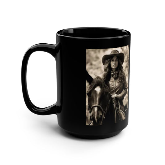 Cowgirl Spirit Black Mug, 15oz - Perfect Gift for Equestrians, Horse Lovers & Western-Themed Decor, Ideal for Birthdays, Cowgirl Events