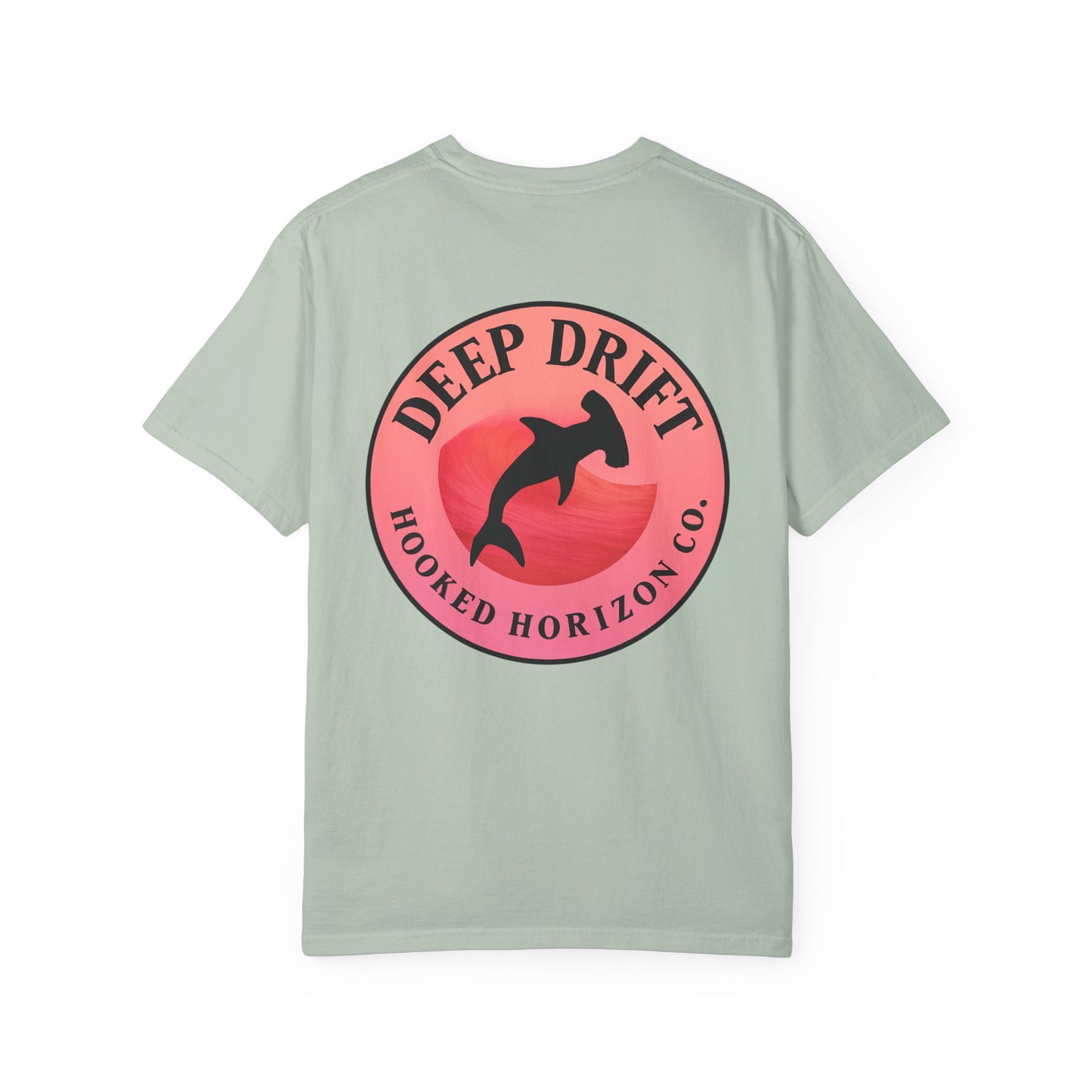 Deep Drift Fishing T-Shirt - Pink & Peach Fishing Tee for Angler Lovers, Pink Ombre, Hammer Head Shark Tee, Ocean-inspired