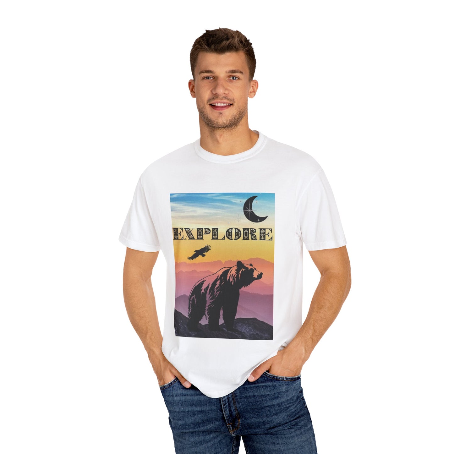 Explore Wildlife Adventure Tee Unisex Garment-Dyed T-shirt, Boho Nature Tee, Camping Shirt, Adventure Apparel, Gift for Wilderness Lovers