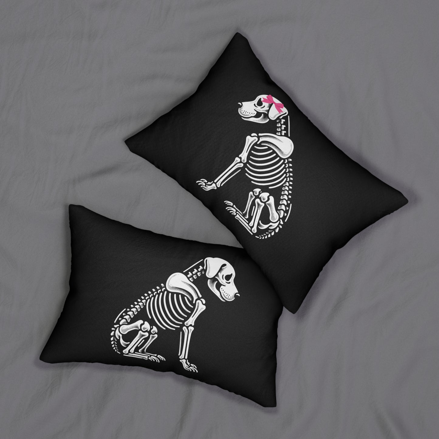 2 In 1 Skeleton Boy & Girl Dog Lumbar Pillow, Farmhouse Decor, Cozy Home Accent, Halloween, Unique Gift for Animal Lovers, Boho Cushion