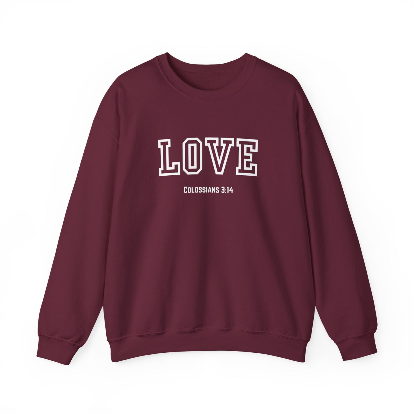 Love Crewneck Sweatshirt, Unisex Fashion, Comfortable Gift, Colossians 3:14 Design, Cozy Casual Wear, Perfect for Any Occasion