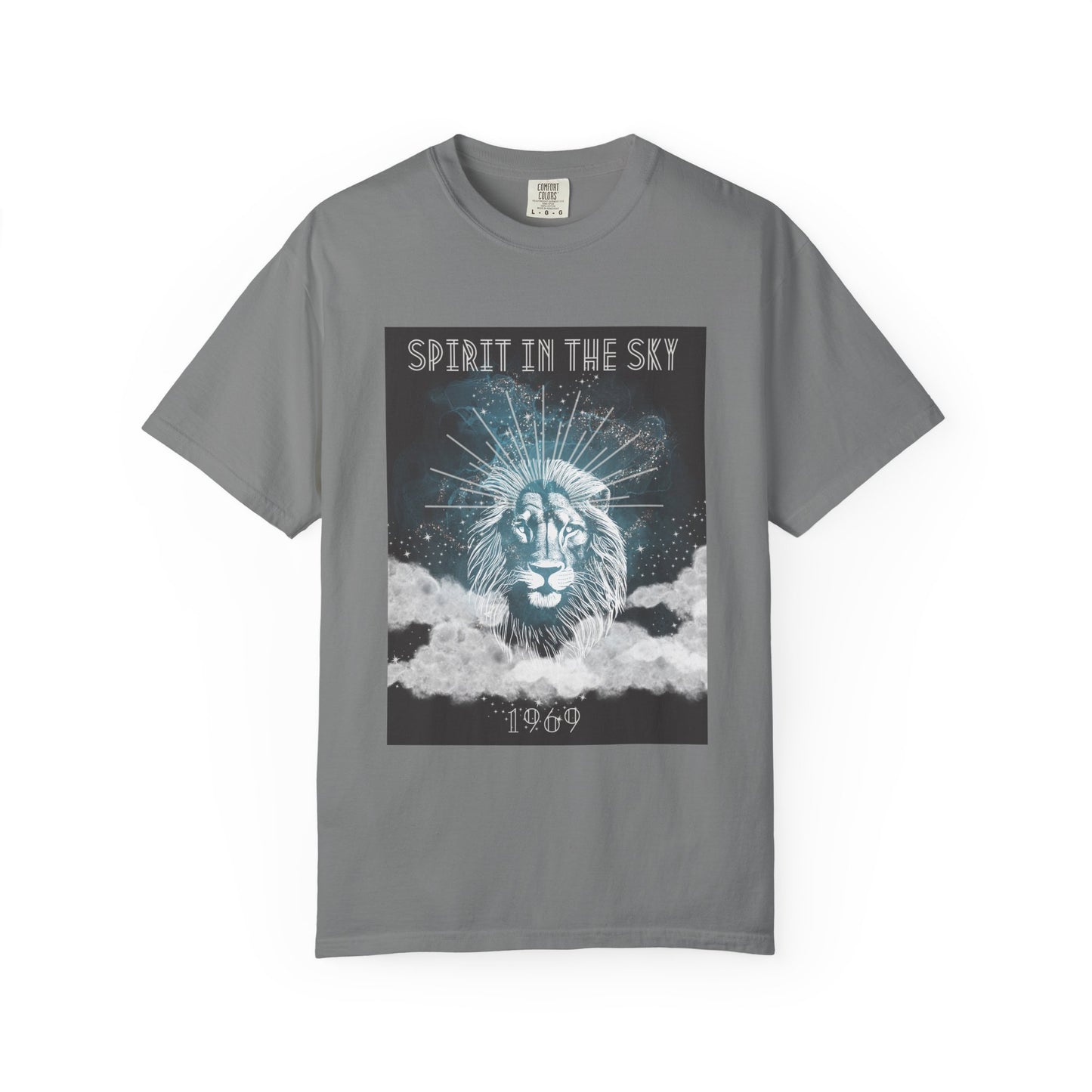 Spirit in the Sky Lion T-Shirt, Unisex Garment-Dyed Tee, Boho Shirt, Festival Apparel, Unique Graphic Tee, Music Lover Gift