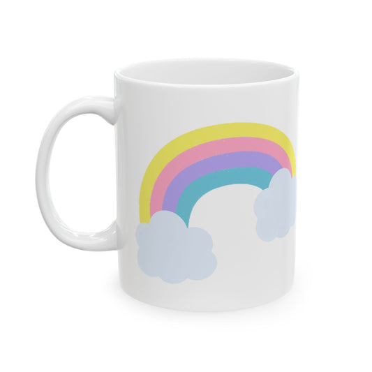 Rainbow Clouds Ceramic Mug, Cheerful Coffee Cup, Gift for Gardeners, Bright Home Decor, Colorful Drinkware