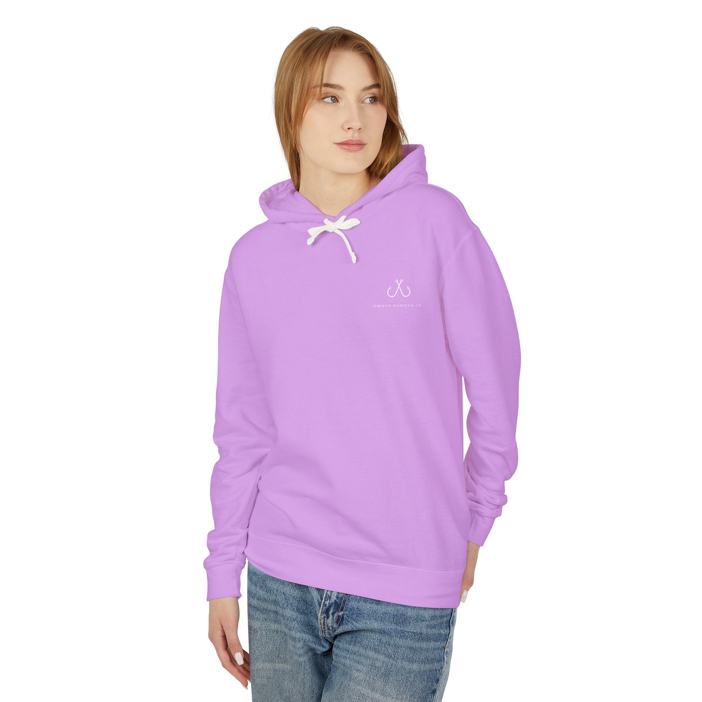 Purple To Blue Hooked Horizon Co Unisex Lightweight Hoodie with Deep Drift Design | Perfect for Fishermen, Beach Lovers, Casual Outings, Gift for Him/Her, Nautical Style,  Ocean Lover Gifts