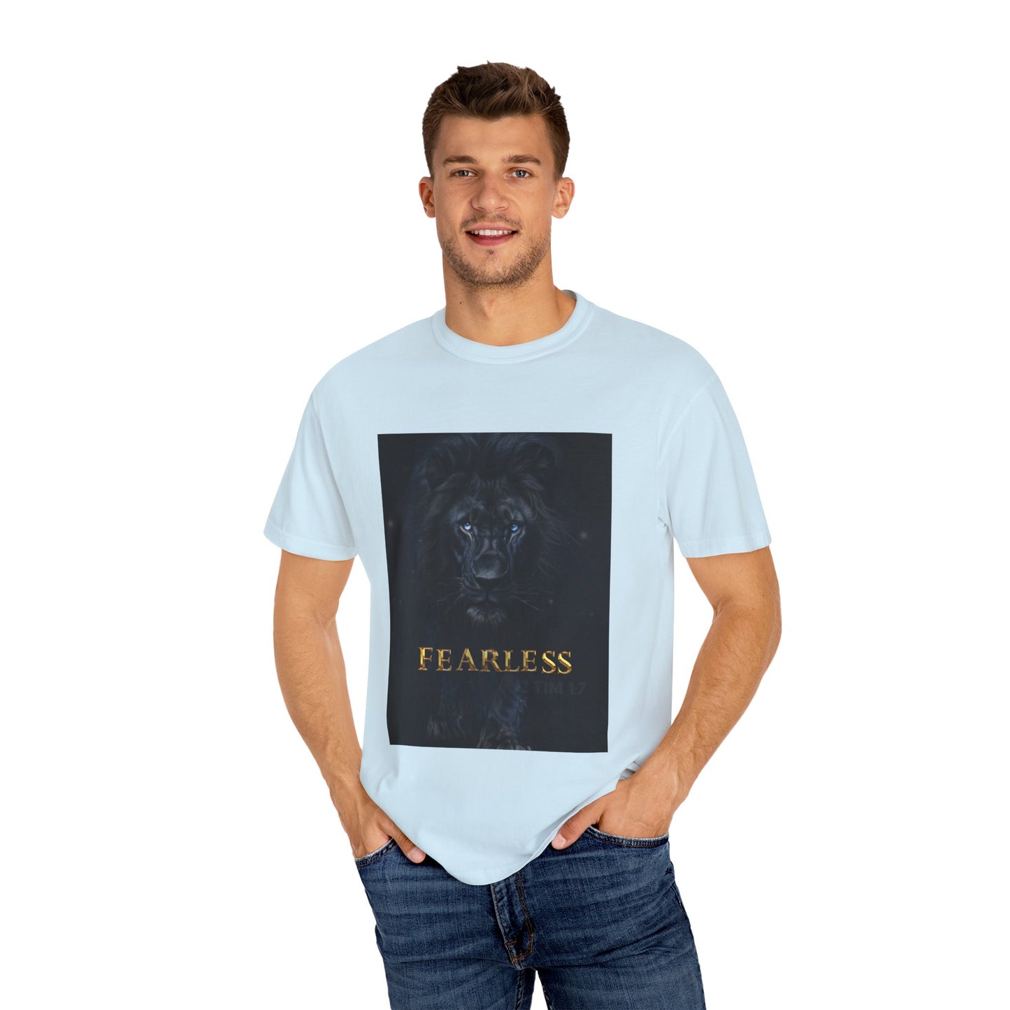 Fearless Lion Spiritual Unisex Garment-Dyed T-shirt, Bold Graphic Tee, Inspirational Apparel, Gifts for Animal Lovers, Motivational Fashion