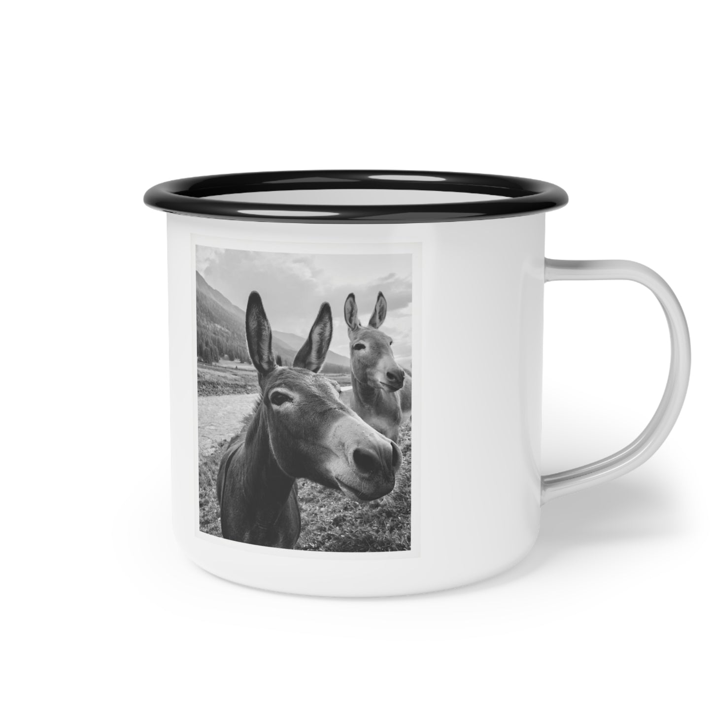 Rustic Enamel Camp Cup with Donkey Design - Perfect for Camping, Outdoor Adventures, and Gift Giving, Travel Mug, Adventure Coffee Cup,