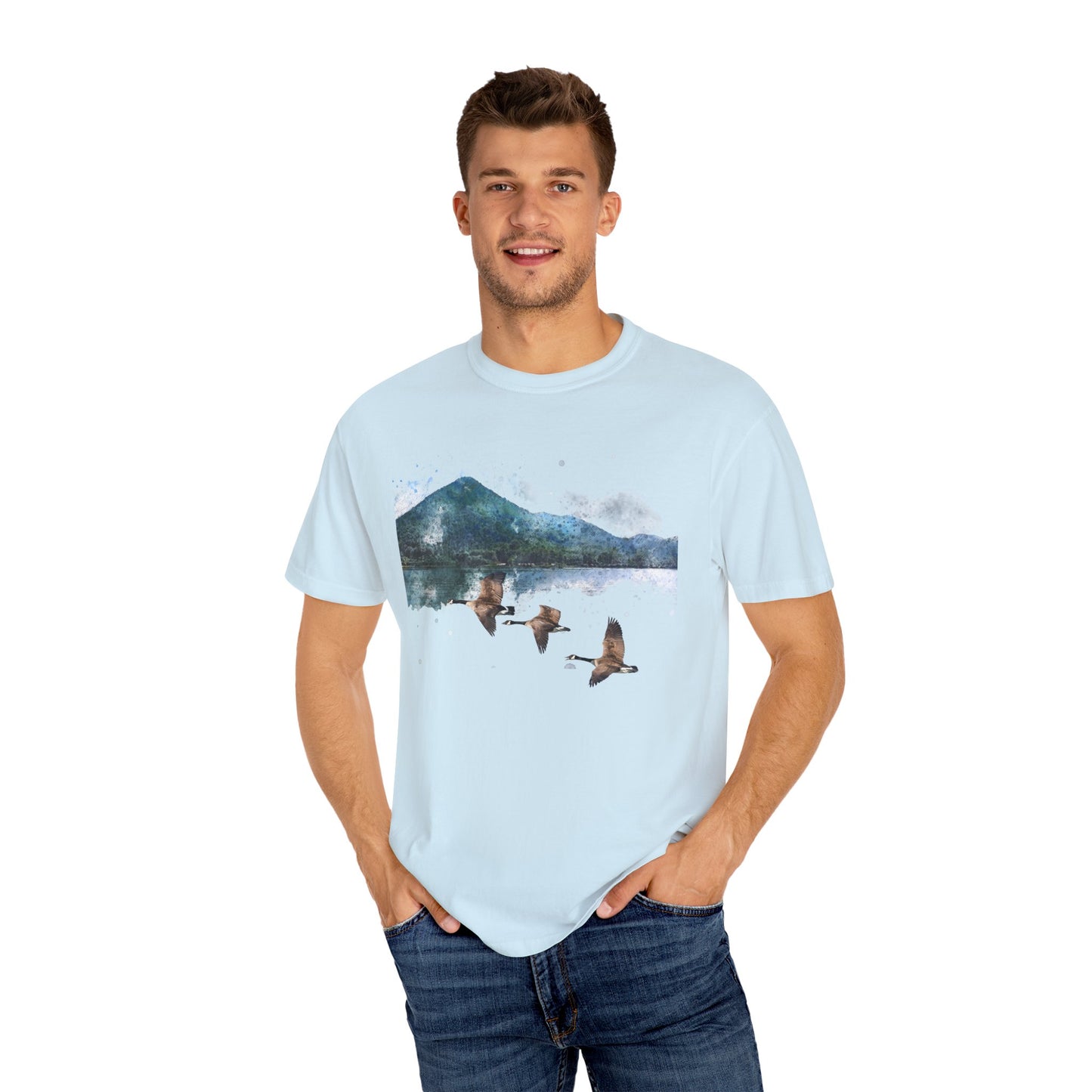 Geese Wildlife Adventure Tee Unisex Garment-Dyed T-shirt, Boho Nature Tee, Camping Shirt, Adventure Apparel, Gift for Wilderness Lovers