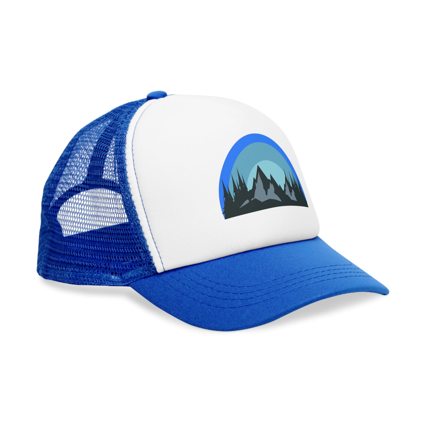Blue Rainbow Mountain Sunrise Mesh Cap, Outdoors Hat, Trucker Hat, Camping Gear, Gift for Nature Lovers, Adjustable Cap